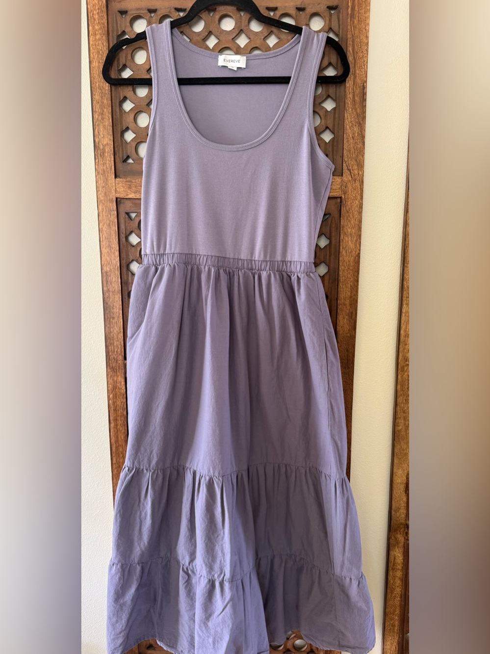 EVEREVE Lavender Tiered Midi Dress Medium Sleeveless Pocket Casual